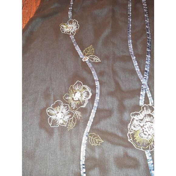 Medium Connection 18 Black Blue Ivory Sequin Beaded Floral Lined Midi Skirt - Picture 5 of 7